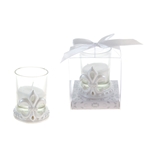 Fleur De Lis Poly Resin Candle Set in Gift Box - White