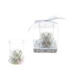 Mega Favors - Pair of Swans Poly Resin Candle Set in Gift Box - White