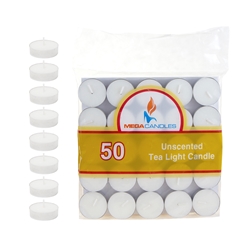 Mega Candles - 50 pcs Unscented Tea Light Candle in Bag - White