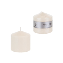 Mega Candles - 3" x 3" Unscented Domed Top Press Pillar Candle in Shrink Wrap - Ivory