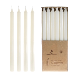 Mega Candles - 12 pcs 12" Unscented Straight Taper Candle in Brown Box - Ivory