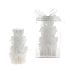 Mega Candles- Baby Angel on Carved Pillar Candle in Clear Box - White