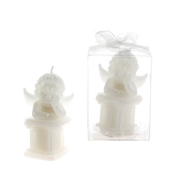 Mega Candles-Baby Angel on Square Column Candle in Clear Box - White