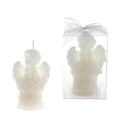 Mega Candles-Baby Angel Sitting on Round Column Candle in Clear Box - White