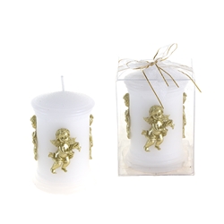 Mega Candles - Sculpted Angel Round Pillar Candle in Clear Box - Gold