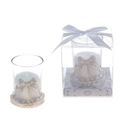 Mega Favors - Pair of Wedding Bells Poly Resin Candle Set in Gift Box - White