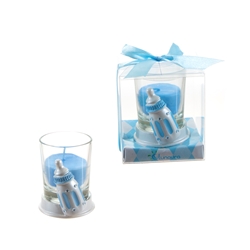 Mega Favors - Baby Bottle Poly Resin Candle Set in Gift Box - Blue