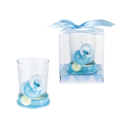 Mega Favors - Baby Pacifier with Rhinestone Poly Resin Candle Set in Gift Box - Blue