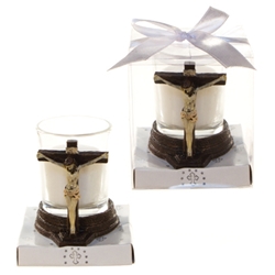 Mega Favors - Jesus on Cross Poly Resin Candle Set in Gift Box - White