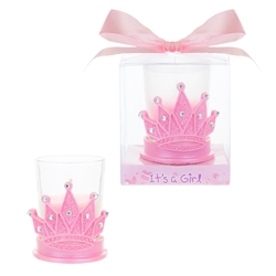 Mega Favors - Crown with Rhinestones Poly Resin Candle Set in Gift Box - Pink