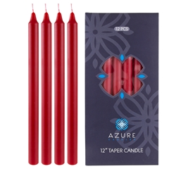 Azure Candles - 12 pcs 12" Unscented Glazed Straight Taper Candle - Red