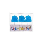 3 pcs Baby Stroller Party Pick Candle in Clear Box - Blue