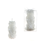 Wedding Couple on Carved Pillar Candle in Clear Box - White