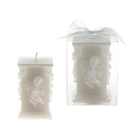 Sculpted Angel Square Pillar Candle in Clear Box - White