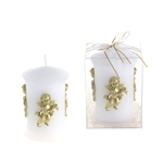 Sculpted Angel Round Pillar Candle in Clear Box - Gold