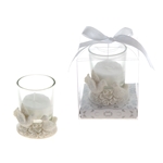 Mega Favors - Pair of Doves on Roses Poly Resin Candle Set in Gift Box - White