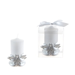 Mega Favors - Pair of Doves Poly Resin with Pearl Candle Set in Gift Box - White