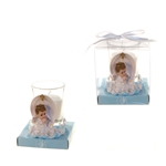 Mega Favors - Angel Praying on Clouds Poly Resin Candle Set in Gift Box - Blue