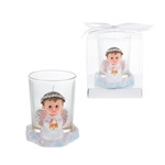 Mega Favors - Baby Angel Praying in White with Cross Poly Resin Candle Set in Gift Box - Blue