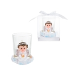 Mega Favors - Baby Angel Praying in White with Cross Poly Resin Candle Set in Gift Box - Pink