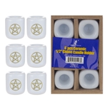 Mega Candles - 6 pcs Ceramic 1/2" Pentacle Chime Candle Holder - Gold