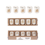 Mega Candles - 5 pcs Ceramic 1/2" Om in Gold Chime Candle Holder - White