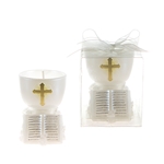 Religious Chalice with Bible Candle in Clear Box - White