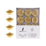 Mega Candles - 12 pcs 1.5" Unscented Floating Flower Candle in White Box - Gold