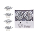 4 pcs 3" Unscented Floating Flower Candle in White Box - Silver