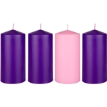 4 pcs 3” x 6” Unscented Advent Dome Top Pillar Candle - Assorted