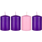 4 pcs 2” x 3” Unscented Advent Dome Top Pillar Candle - Assorted