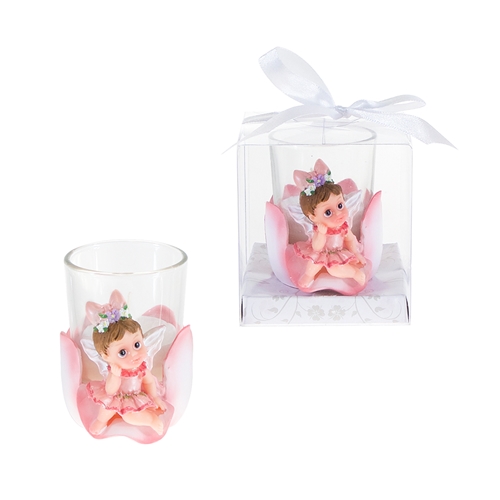 Ethnic Baby Girl Angel Praying Poly Resin Candle Set Mega Favors 12PCS Pink 