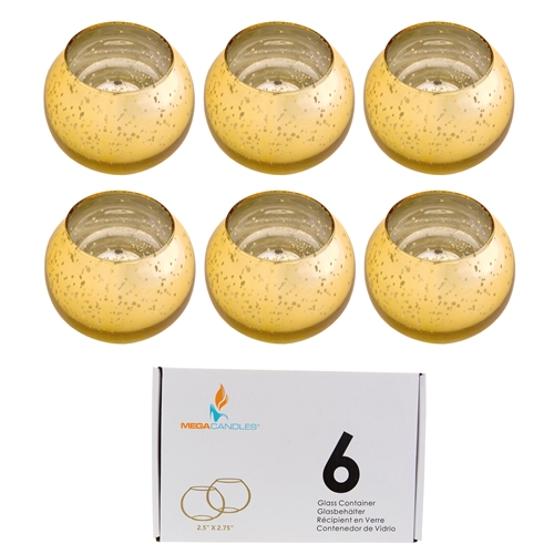 Mega Candles 2.5" x 2.75" Mercury Glass Fish Bowl Candle Holder Gold