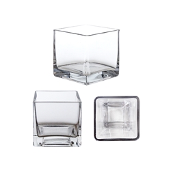 Mega Vases - 4" x 4" Cube / Square Glass Vase - Clear