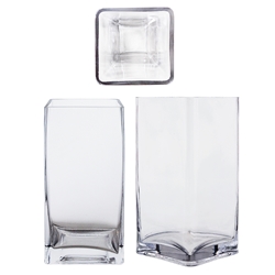 Mega Vases - 4" x 8" Cube / Square Glass Vase - Clear