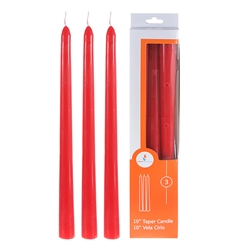 Mega Candles - 3 pcs 10" Unscented Taper Candle - Red
