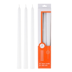 Mega Candles - 3 pcs 10" Unscented Taper Candle - White