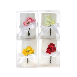 Mega Candles - 4 pcs 2.5" x 3" Scented Pillar with Roses Candle in Clear Box - Asst