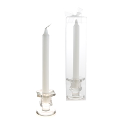 Mega Candles - 8" Unscented Taper Candle with Glass Holder in Clear Box - White
