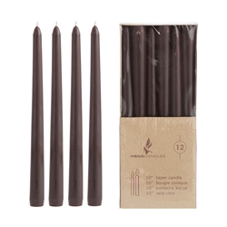 Mega Candles - 12 pcs 10" Unscented Taper Candle in Brown Box - Brown