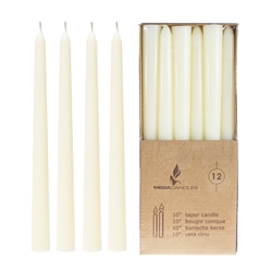 Mega Craft - 12 pcs 10" Unscented Taper Candle in Brown Box - Ivory
