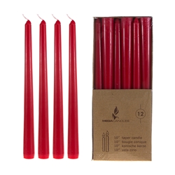 Mega Candles - 12 pcs 10" Unscented Taper Candle in Brown Box - Red
