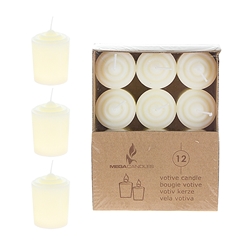 Mega Candles -12 pcs 15 Hours Unscented Votive Candle in Brown Box - Ivory