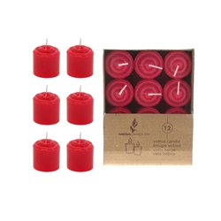Mega Candles - 12 pcs 8 Hours Unscented Votive Candle in Brown Box - Red