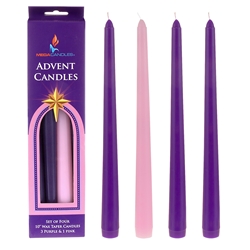 Mega Candles - 4 pcs 10" Unscented Advent Taper Candle - Asst