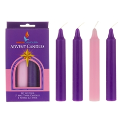 Mega Candles -4 pcs 10" Unscented Advent Taper Candle - Asst