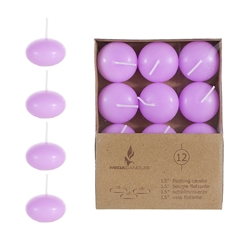 Mega Candles - 12 pcs 1.5" Unscented Floating Disc Candle in Brown Box - Lavander