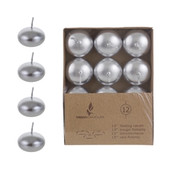 Mega Candles - 12 pcs 1.5" Unscented Floating Disc Candle in Brown Box - Silver