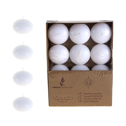 Mega Candles - 12 pcs 1.5" Unscented Floating Disc Candle in Brown Box - White