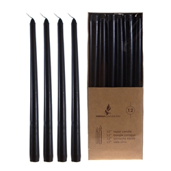 Mega Candles - 12 pcs 12" Unscented Taper Candle in Brown Box - Black